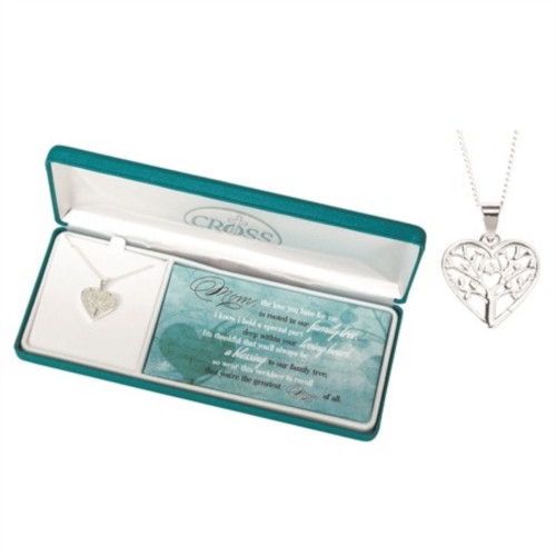 18" Silver Mom, Heart of Our Family Tree Heart Locket Silver Plated Necklace