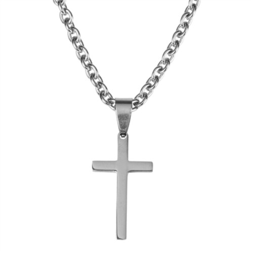 18" Stainless Steel Unisex Box Style Cross Pendant with Chain Necklace