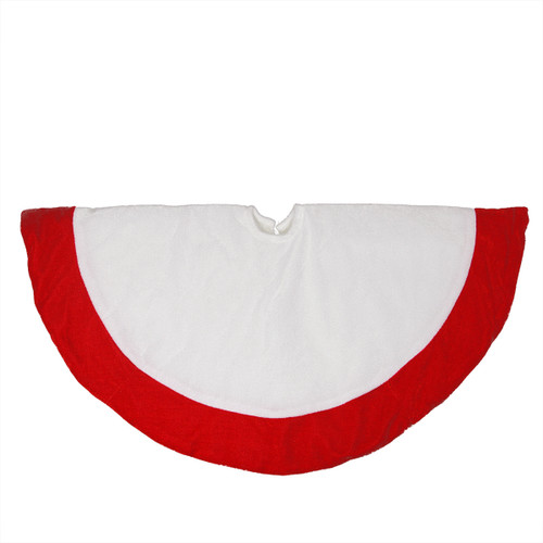 26" Traditional White Velveteen Christmas Tree Skirt with Red Trim
