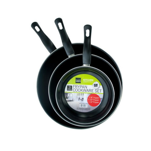 Set of 3 Black Frying Pan Cookware Set 12"
