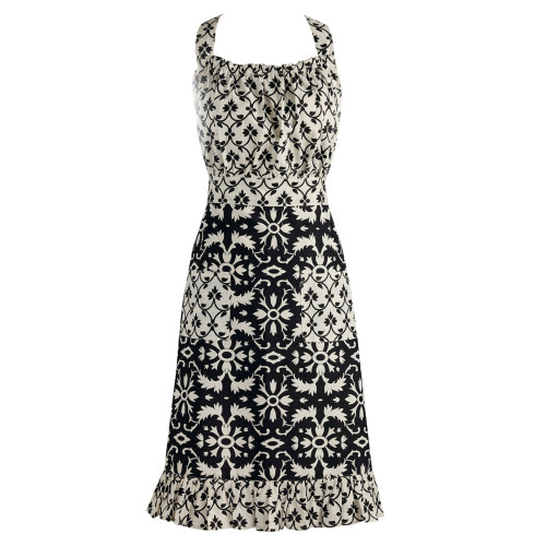 Vintage Style Black and White Floral Kitchen Apron with Pockets 35"