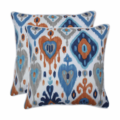 Set of 2 Vibrantly Colored Ikat Pattern Square Throw Pillows 18.5”