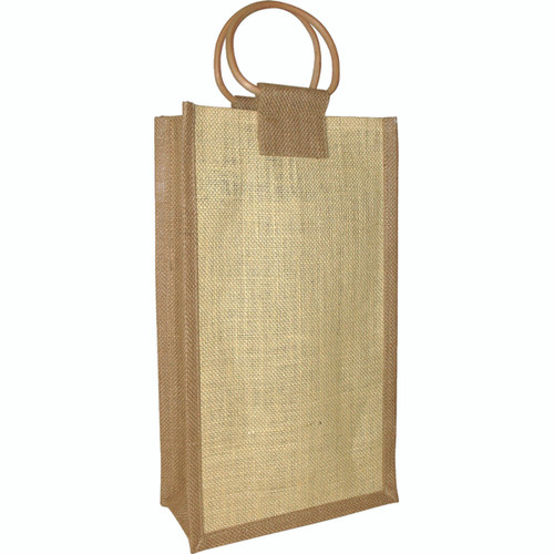 13.5" Brown and Beige Jute Bottle Bag with Two Compartment - 33480134