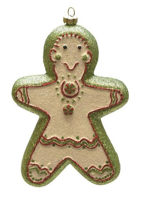 6" White and Red Glittered Shatterproof Gingerbread Girl Christmas Ornament