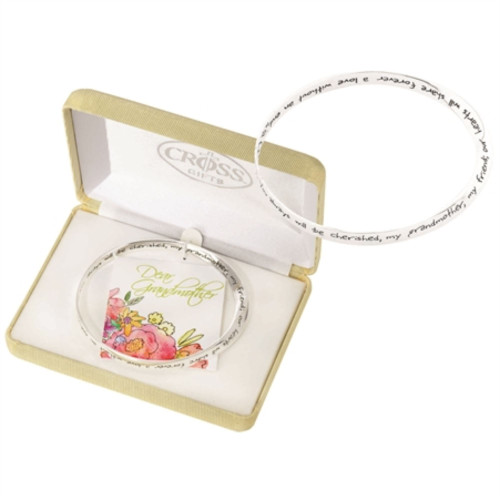 2.75" Silver and Yellow "Dear Grandmother" Printed Quoted Bracelet