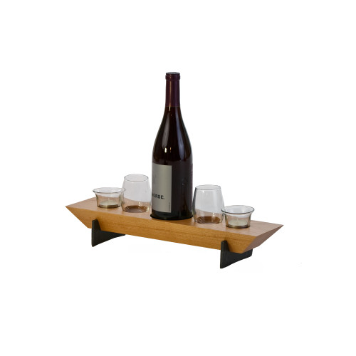 Set of 5 Brown Cherry Wood Village Wine & Votive Combo 17.75"