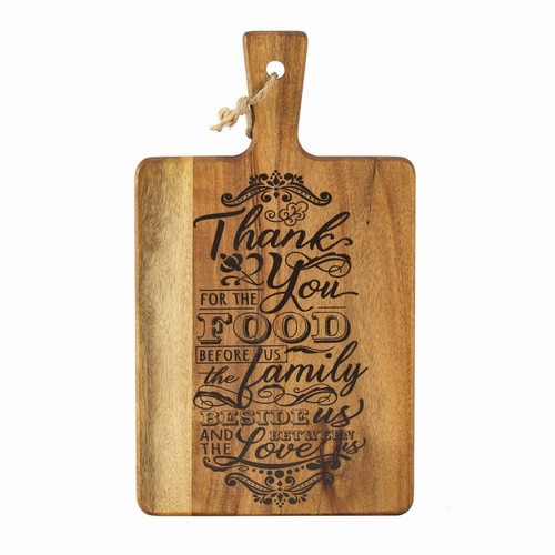 8” Acacia Wood "Thank You for the Food" Cutting Board with Handle