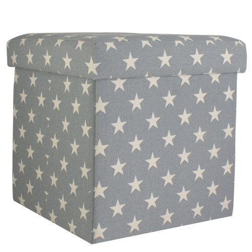 12" Decorative Gray and White Star Collapsible Sqaure Storage Ottoman