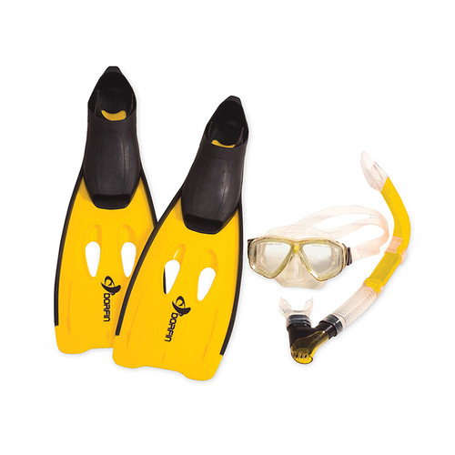 3pc Yellow and Black Pro Swimming Pool Snorkeling Set 18.5" - Extra Small