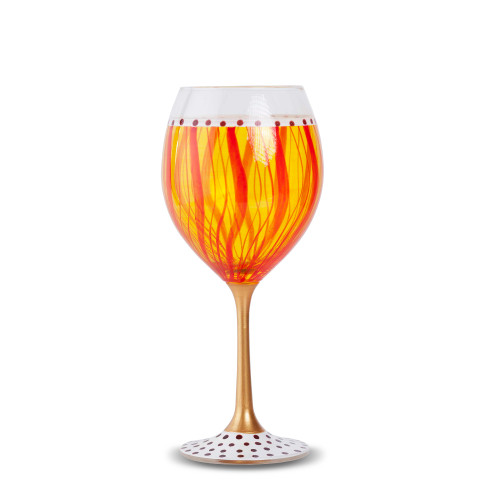 8.5” Clear and Orange Hand Painted Sea Storm Wine Glass 16 oz - 33480091