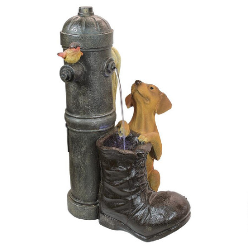 24.5" Puppy Standing on Fire Hydrant Garden Fountain