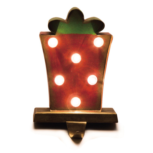 7.25" Red and Green Unique Marquee LED Gift Box Stocking Holder