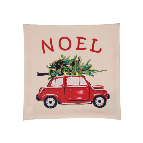 18" Red Retro Car Hauling Christmas Tree Farmhouse Pillow Cover
