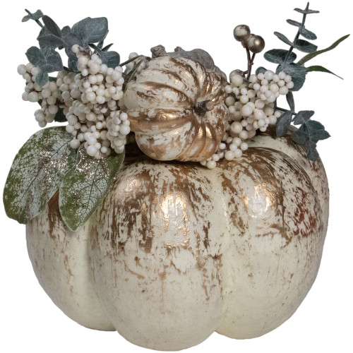 9" White and Gold Pumpkins Fall Harvest Arrangement