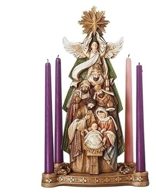 15" Brown and Green Nativity Under Star Candle Holder
