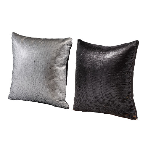 Set of 2 Silver and Black Vintage Style Square Throw Pillow 15.75"