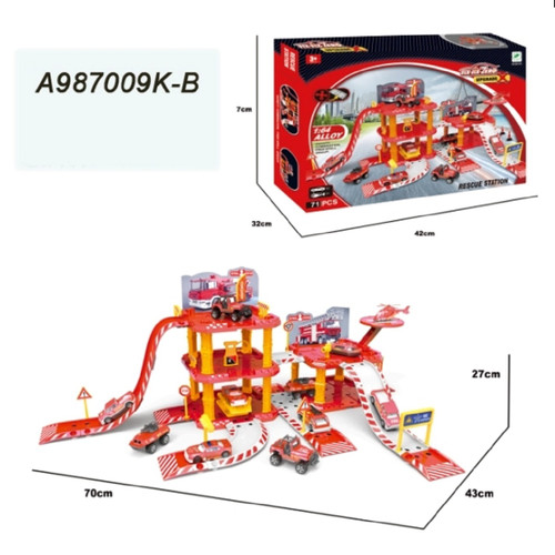 27.75" Six-Six-Zero Die-Cast Red Rescue Station Garage Rail Set