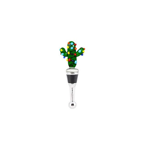 6" Green Cactus Glass Bottle Stoppers with Christmas Lights - 33480469