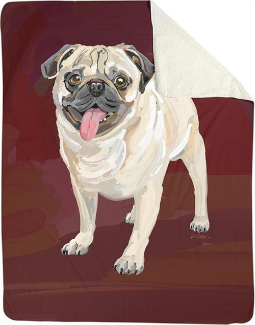 Red and White Bruiser the Pug Printed Rectangular Tapestry Throw Blanket 50" x 60"