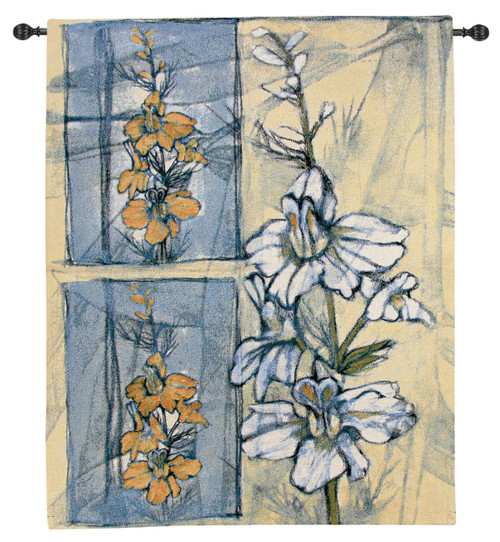 Cream White and Stone Blue Wildflower Wall Art Hanging Tapestry 53" x 53"