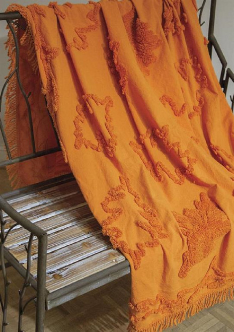 Pumpkin Orange Fall Leaf Tufted Fringe Throw Blanket 50" x 60"