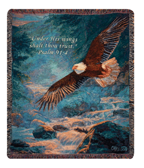 Blue and Brown American Majesty Eagle Inspirational Psalm Tapestry Throw Blanket 50" x 60"
