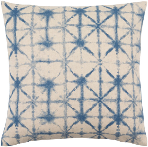 22" Beige and Blue Contemporary Square Throw Pillow - Down Filler