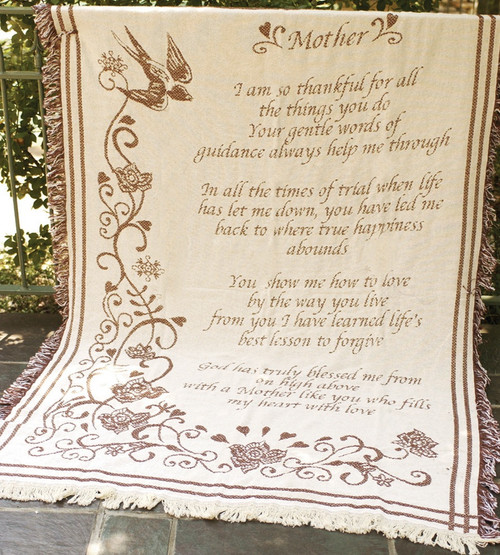 Brown and Beige Contemporary Woven "Mother So Thankful" Fringed Throw Blanket 46" x 60"