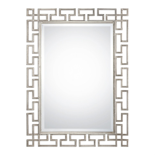 3.75' Silver Hand-Forged Iron-Framed Beveled Wall Mirror