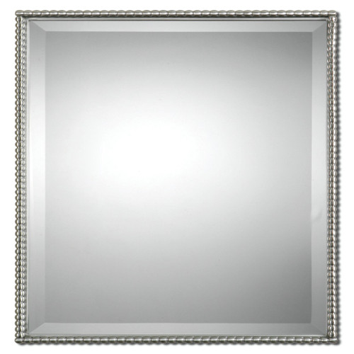 31" Elegant Rectangular Brushed Finish Wall Mirror with Decorative Beaded Trim