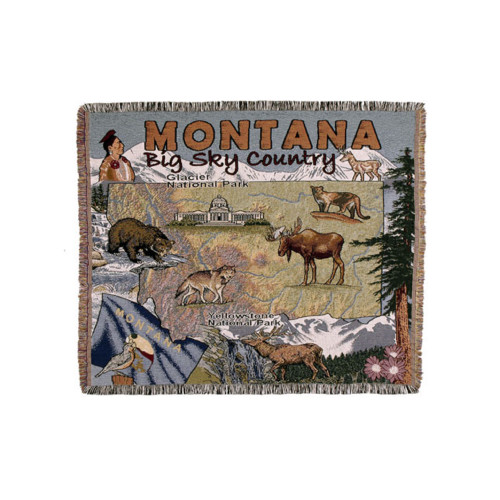 60" Rectangular Tapestry Throw Blanket With Fringe Border "MONTANA" Inspired Design