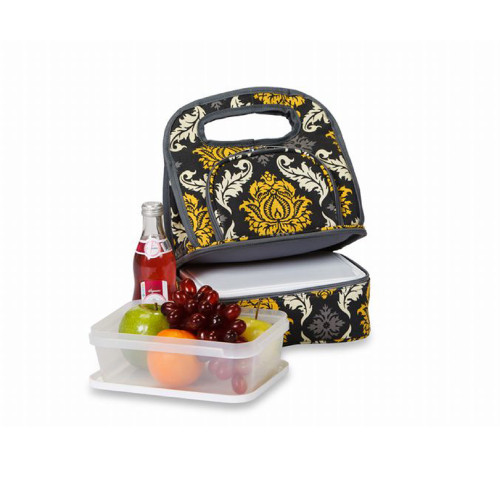 Pack of 2 Black and Yellow Fully Insulated Lunch Bags with Food Container 12"