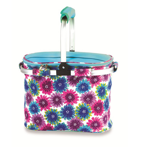 14" Pink ad Blue Insulated Collapsible Floral Lunch Bag Tote