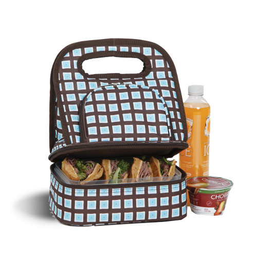 12" Blue and Brown Savoy Lunch Bag