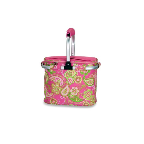 14" Insulated Pink and Green Paisley Cooler Lunch Tote Bag