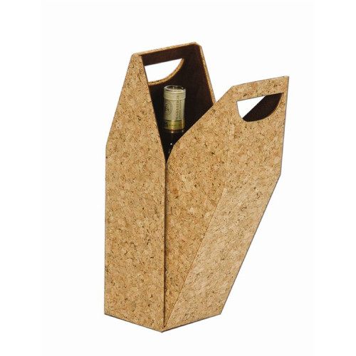 15" Brown Wine Single Bottle Suede-Lined Cork Design Carrying Box