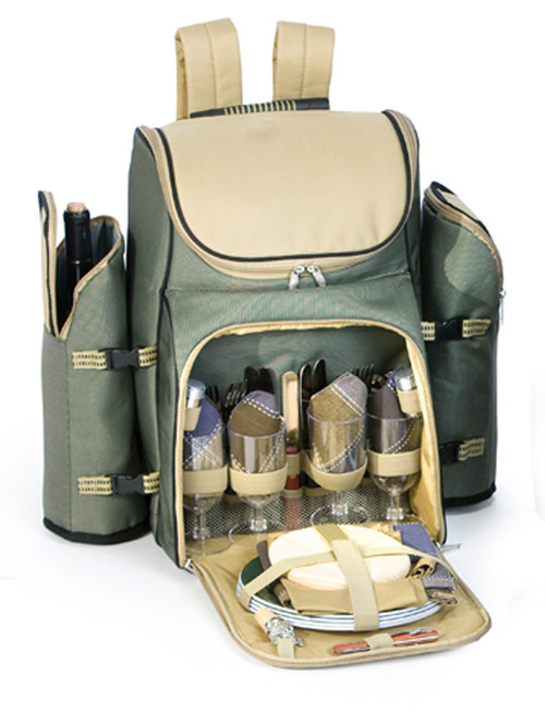 31-Piece Backpack Picnic Set for 4 with Dual Detachable Wine Carriers - Sage