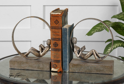Set of 2 Lounging Reader Antique Bookends 10"