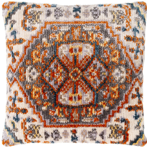 27" Orange and Beige Damask Patterned Square Throw Pillow - Polyester Filler
