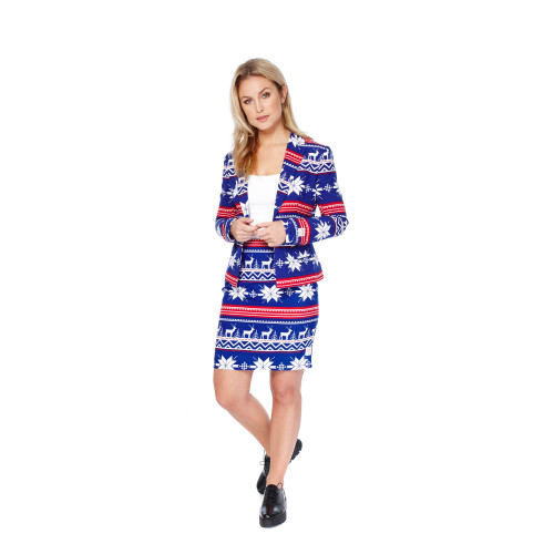 Blue and White Miss Rudolph Women's Adult Christmas Suit - US04