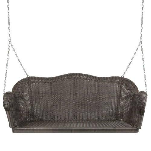 Hand Woven Resin Wicker Porch Swing with Chain - Chocolate Brown