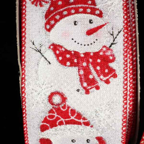 Red and White Snowman Wired Craft Ribbon 2.5" x 20 Yards