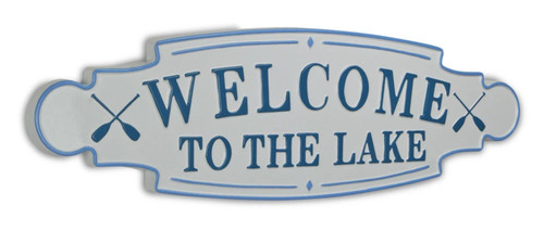 36" White and Blue "Welcome to the Lake" Lacquered Finish Wall Sign