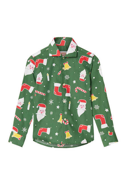 Green and Red Santaboss Slim Fit Boy Child Christmas Shirt - 6Y