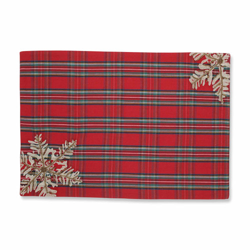 Set of 2 Christmas Snowflakes Red, Green and Silver Plaid Placemats 19?