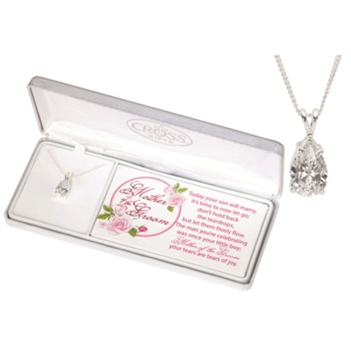 18" Silver Plated Mother of the Groom Cubic Zirconia Pendant Necklace