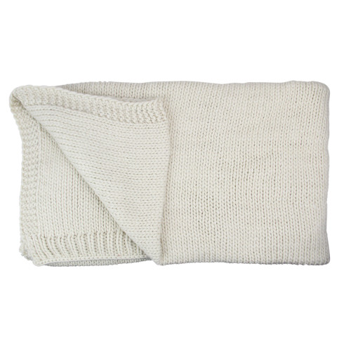 Ivory Super Plush Knitted Throw Blanket with Carrying Band 60" x 60"