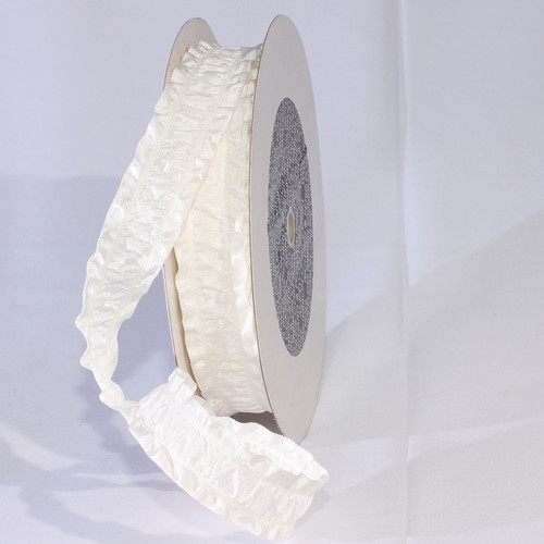 Ivory Solid Ruffles Woven Edge Craft Ribbon 1" x 60 Yards
