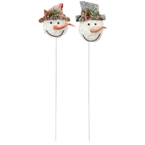 Set of 12 Orange and White Glittering Snowman Pick, 27"