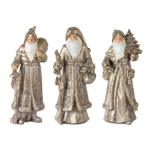 Set of 3 Antique Bronze Unique Christmas Santa Figurine, 12.25"
